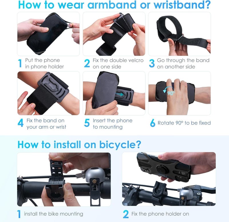 Cikyner Running Armband, 3 in 1 360° Rotatable & Detachable Sports/Bicycle Phone Holder for 4.5-7'' Smartphones, Ideal for Gym, Jogging, Hiking - Image 5